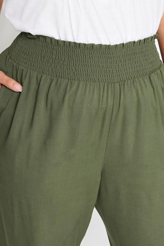 YOURS Plus Size Khaki Green Shirred Harem Trousers | Yours Clothing 4