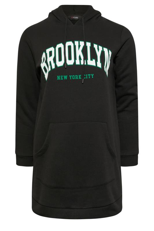 Plus Size Black 'Brooklyn' Slogan Hoodie Dress | Yours Clothing 6