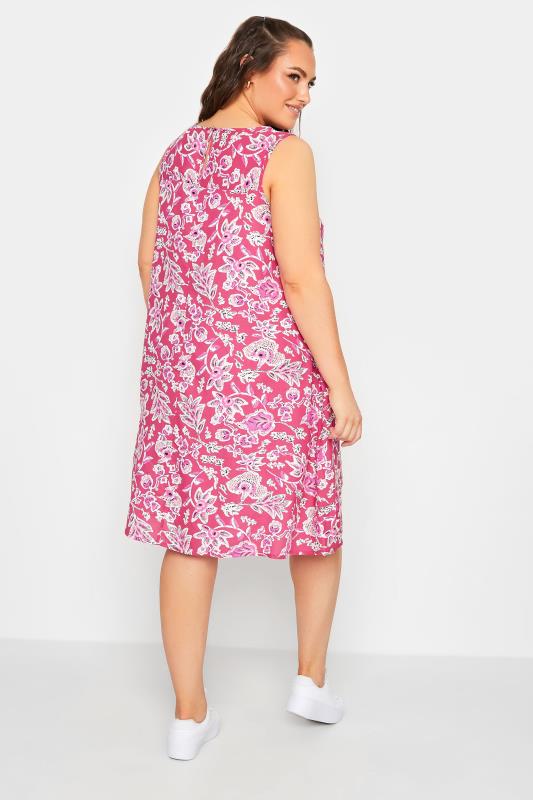 YOURS Curve Plus Size Pink Floral Swing Dress | Yours Clothing  3