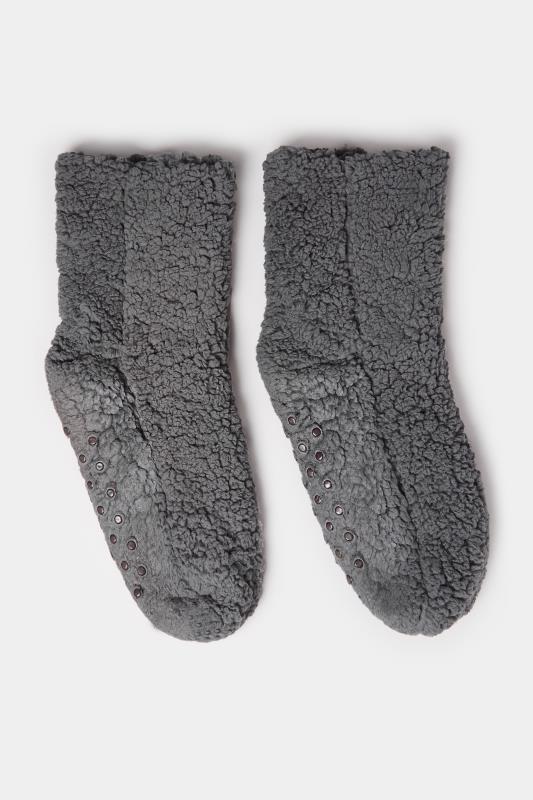 Charcoal Grey Fluffy Slipper Socks | Yours Clothing  3