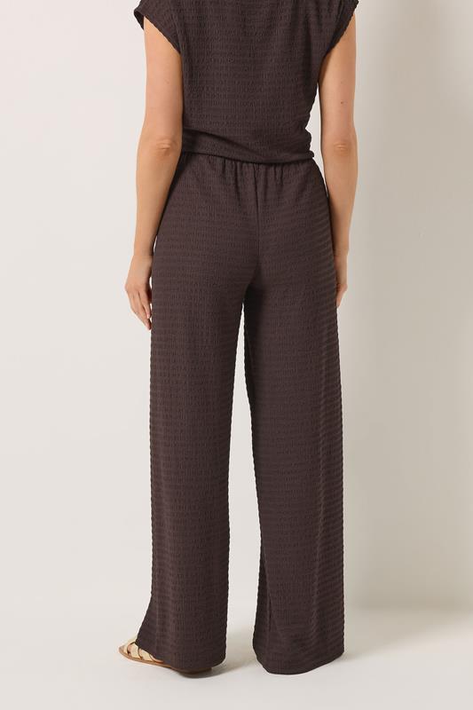LTS Tall Women's Chocolate Brown Textured Elasticated Wide Leg Trousers | Long Tall Sally 2