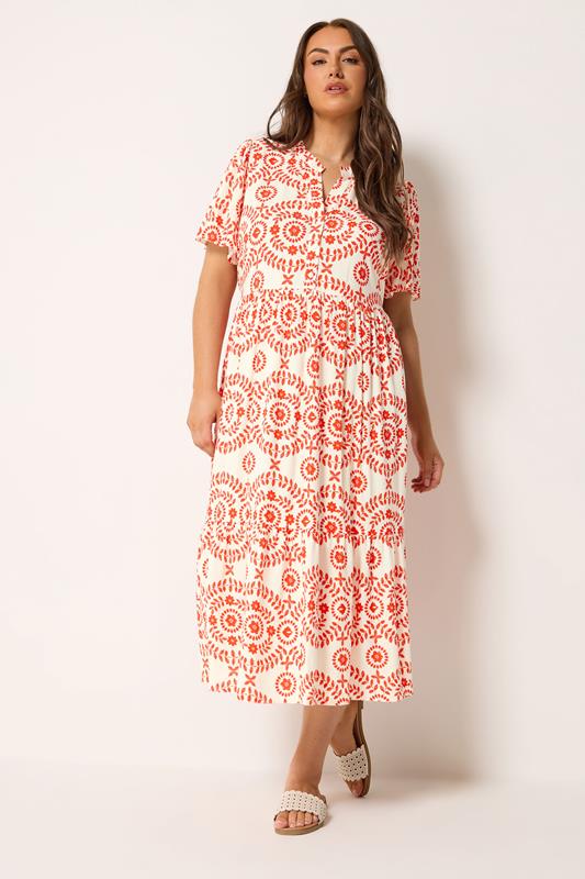 YOURS Plus Size Red Floral Half Placket Maxi Dress | Yours Clothing 1