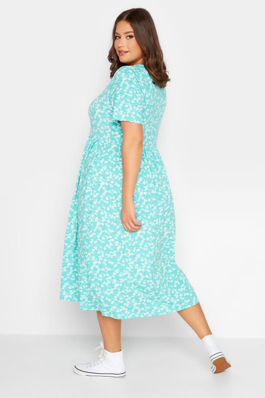 YOURS Curve Plus Size Light Blue Floral Disty Print Smock Dress | Yours Clothing  3