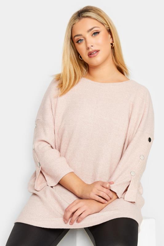 YOURS Curve Plus Size Pink Long Sleeve Button Soft Touch Top | Yours Clothing  1