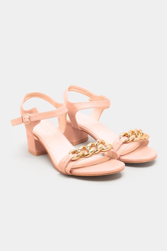  LIMITED COLLECTION Pink Chain Block Heel Sandal In Wide EE Fit