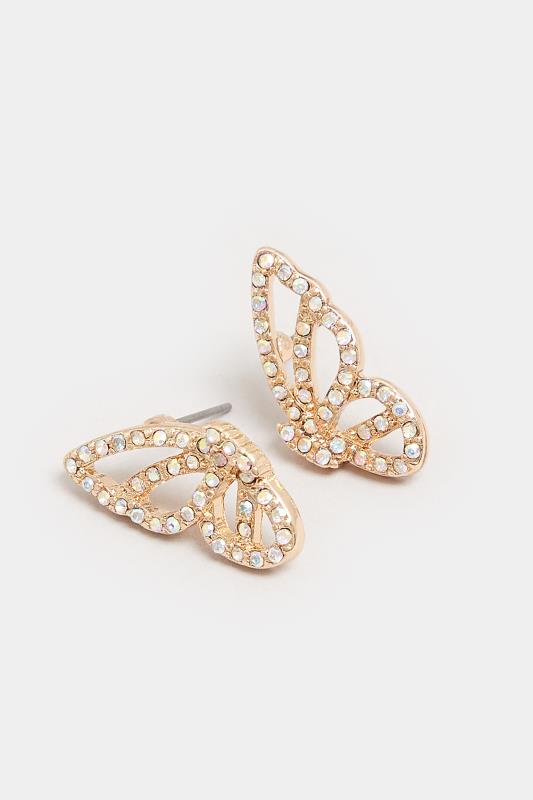 Gold Butterfly Diamante Earrings | Yours Clothing  3