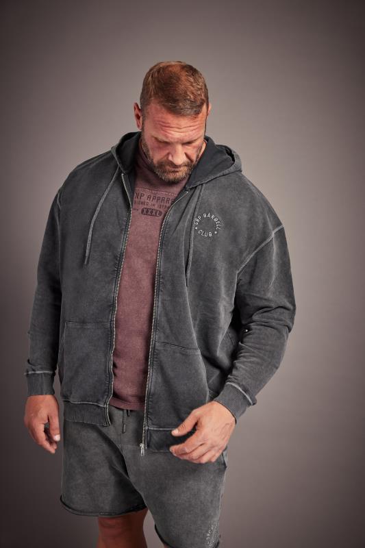  Grande Taille GNP Big & Tall Grey Washed Zip Through Hoodie