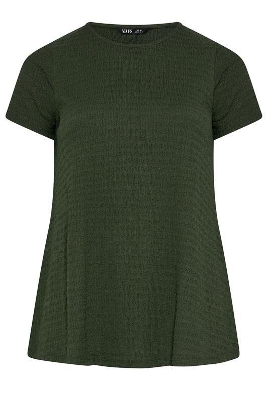 YOURS Plus Size Khaki Green Textured Swing Top | Yours Clothing 5