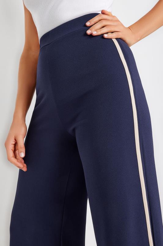 LTS Tall Womens Navy Blue & Stone Brown Side Stripe Wide Leg Trousers | Long Tall Sally 4