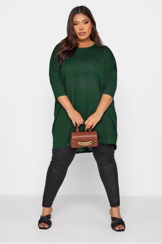 Curve Green Glitter Drop Shoulder Knitted Top 2