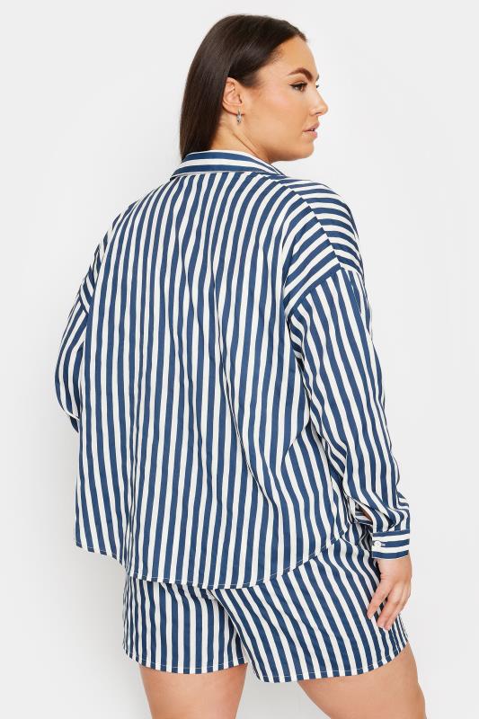YOURS Plus Size Navy Blue Stripe Long Sleeve Shirt | Yours Clothing 4