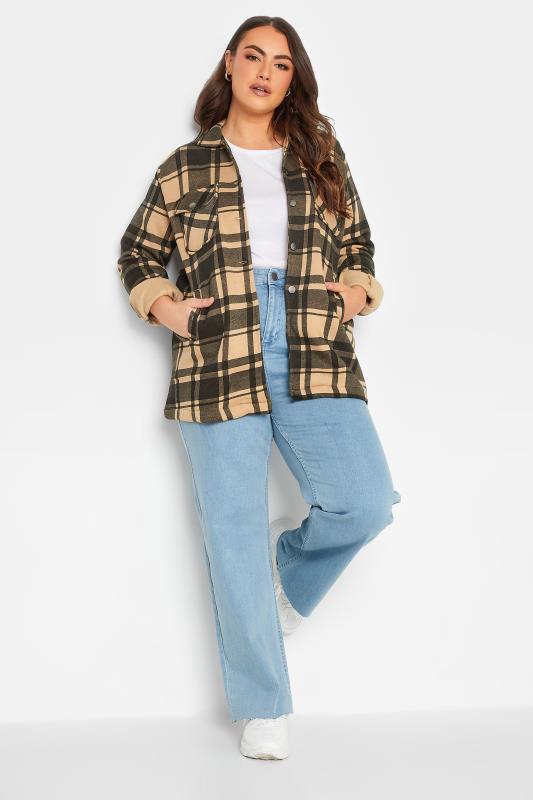 Curve Plus Size Beige Check Shacket  | Yours Clothing 3