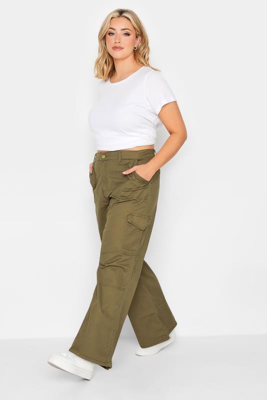Petite Khaki Green Twill Cargo Trousers | PixieGirl 2