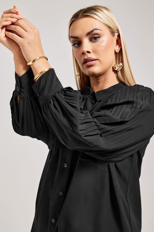 YOURS LONDON Plus Size Black Long Pleat Sleeve Shirt | Yours Clothing 4
