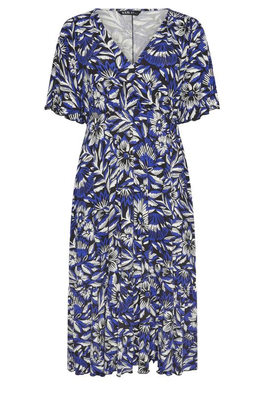 YOURS Plus Size Blue Floral Print Angel Sleeve Midi Dress | Yours Clothing 5