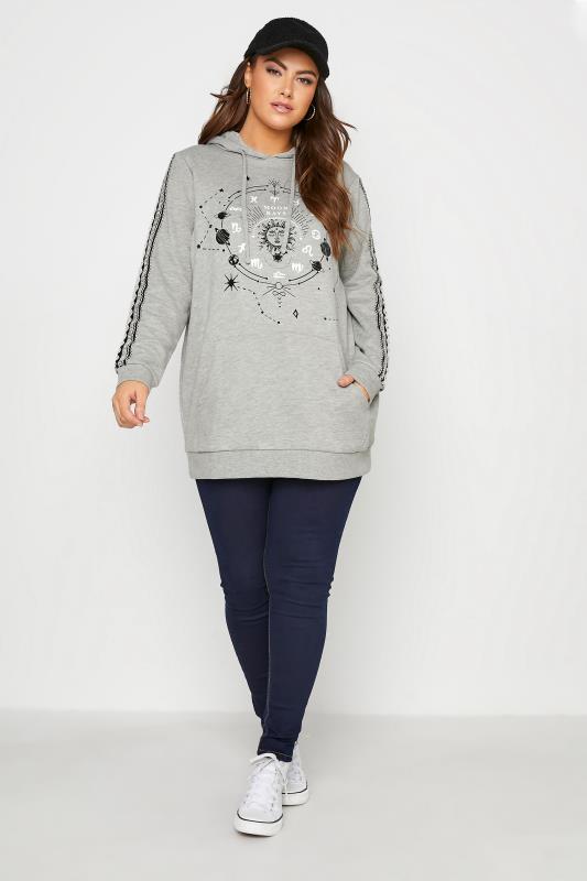 Curve Grey Zodiac Graphic Print Embroidered Hoodie 2
