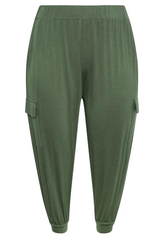 YOURS Plus Size Khaki Green Cropped Cargo Harem Trousers | Yours Clothing 5