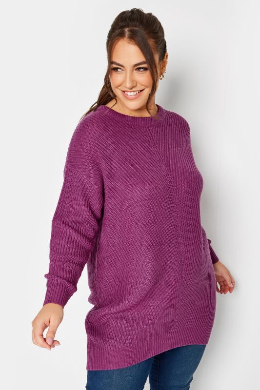 Plus Size Curve Purple Essential Knitted Jumper | Yours Clothing 1