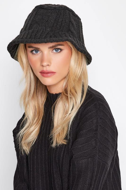 Black Cable Knit Bucket Hat 2