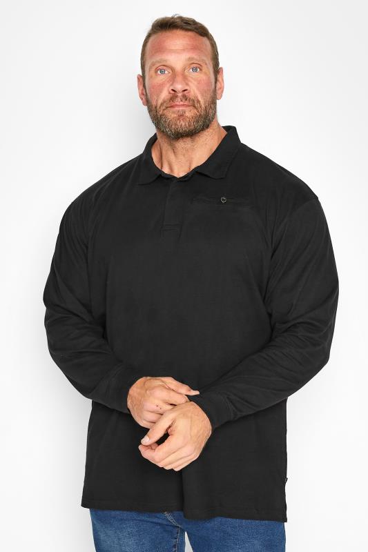 KAM Big & Tall Black Long Sleeve Polo Shirt 1