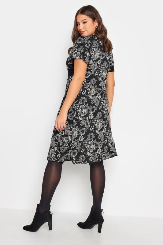 YOURS Plus Size Black & Cream Floral Print Lace Detail Dress | Yours Clothing 3