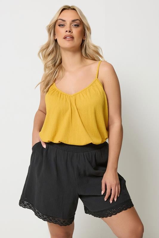  YOURS Curve Black Crochet Shirred Shorts
