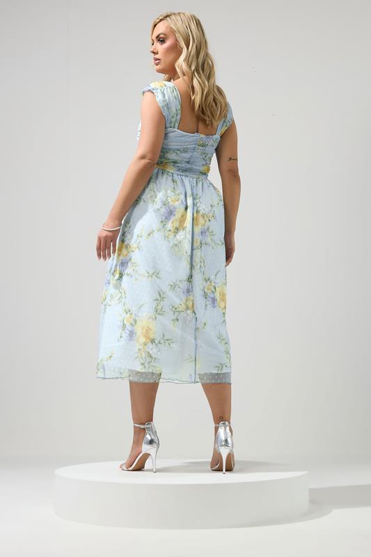 YOURS LONDON Plus Size Blue Floral Spot Mesh Skater Dress | Yours Clothing 2