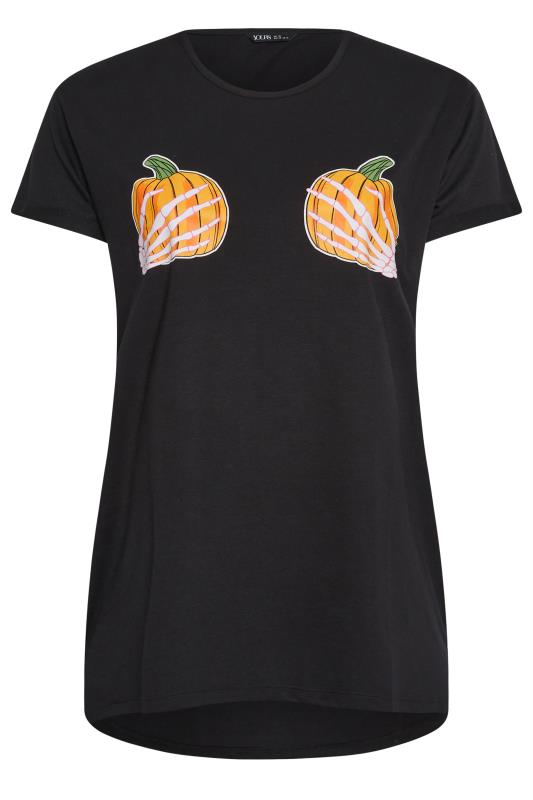 YOURS Plus Size Black Pumpkin Hands Novelty Halloween T-Shirt | Yours Clothing 7