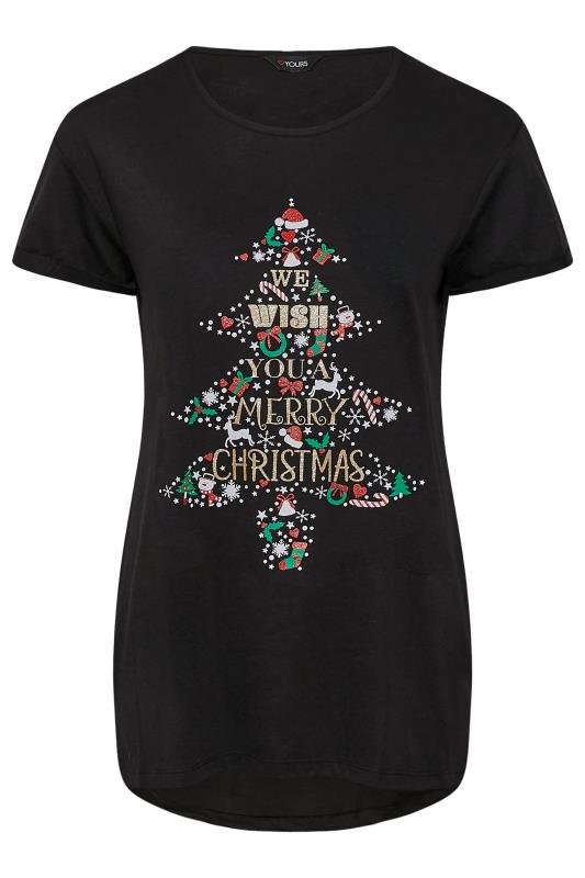 Plus Size Black 'Merry Christmas' Glitter Slogan Christmas T-Shirt | Yours Clothing 6