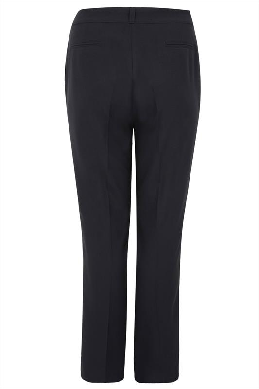 Black Classic Straight Leg Trousers With Pockets Plus Size 16 to 32