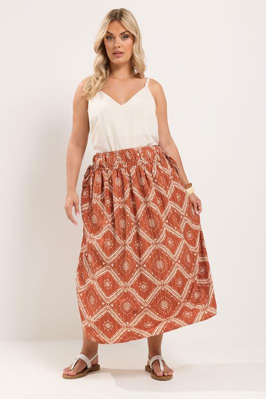 YOURS Plus Size Rust Orange Abstract Skirt 1