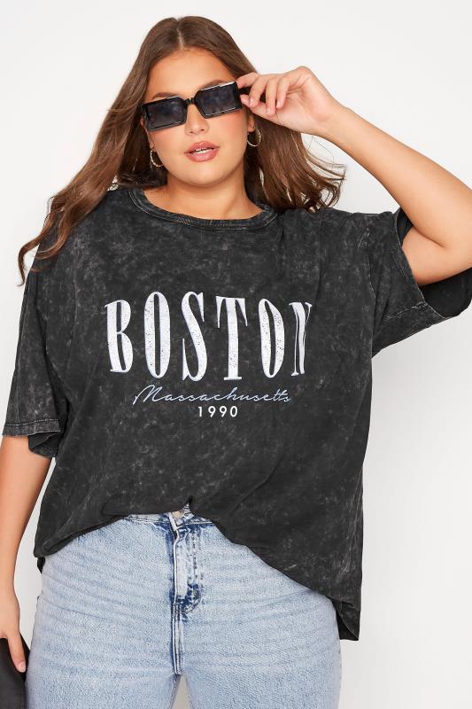  Grande Taille Curve Grey Oversized 'Boston' T-Shirt