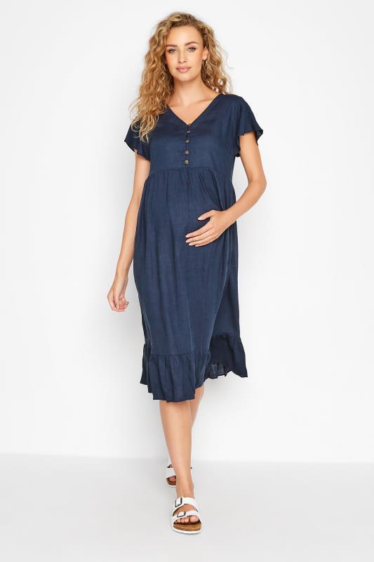LTS Tall Maternity Navy Blue Linen-blend Dress 2