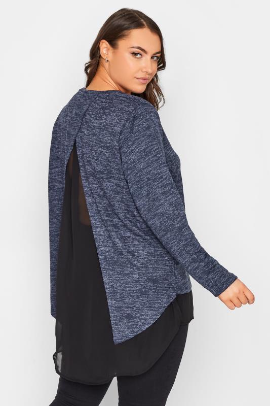 Plus Size Blue Mesh Hem Soft Touch Top | Yours Clothing 3