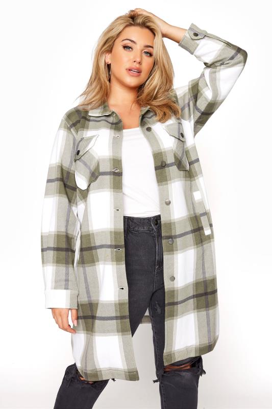 Ladies Check Maxi Coat Fleece Longline Jacket Shacket Women Shirt Coat Plus Size