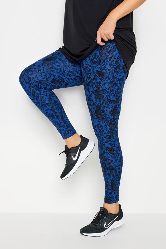 YOURS ACTIVE Curve Cobalt Blue Snake Print Leggings | Yours Clothing 1