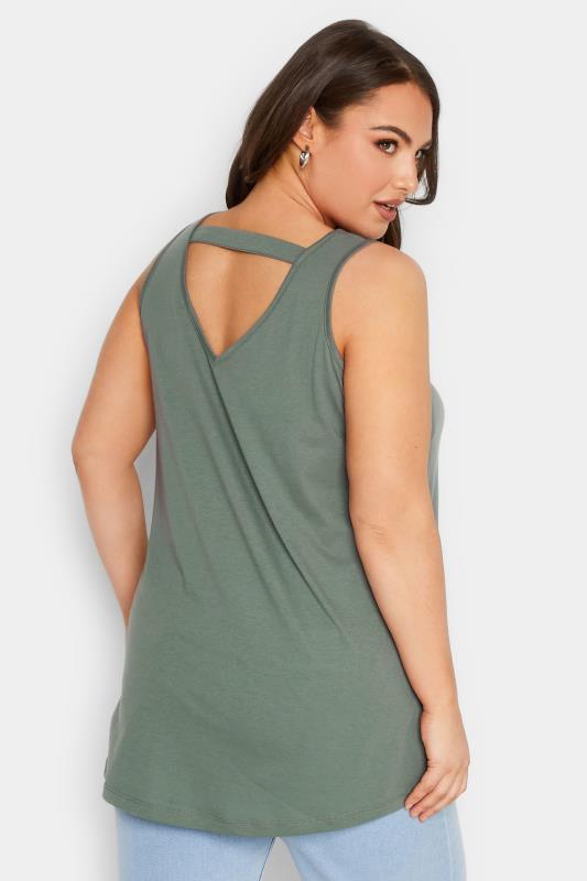 YOURS Plus Size Curve Khaki Green Bar Back Vest Top | Yours Clothing  3