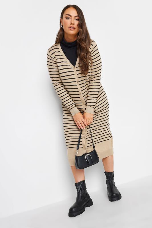 YOURS Plus Size Beige Brown Stripe Print Maxi Cardigan | Yours Clothing 2