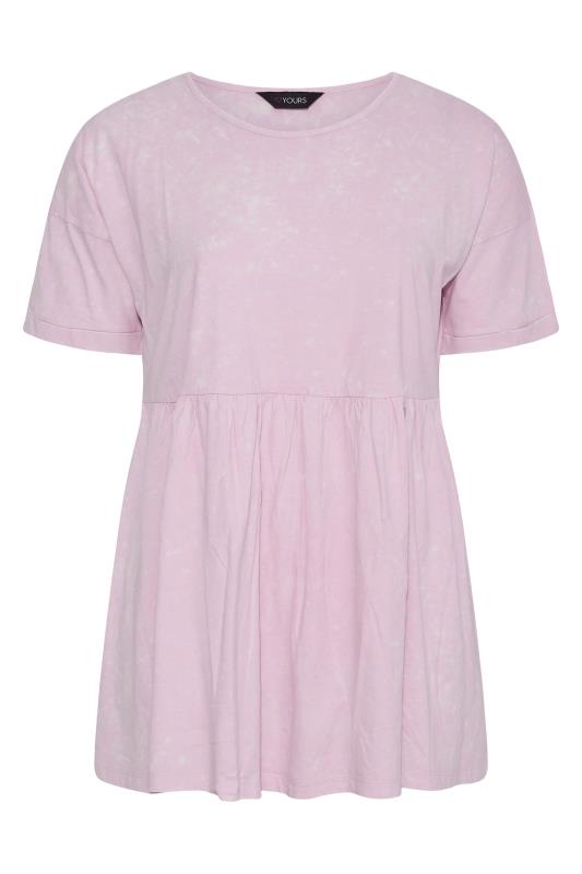 Plus Size Pink Acid Wash Peplum Top | Yours Clothing 5