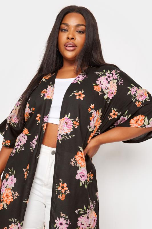 YOURS Plus Size Black Floral Print Longline Kimono | Yours Clothing 4