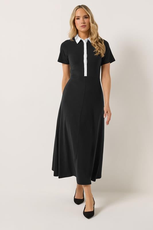 LTS Tall Women's Black Polo Shirt Midi Dress | Long Tall Sally 1