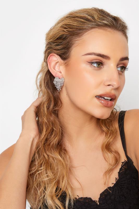 Silver Tone Heart Diamante Earrings 2