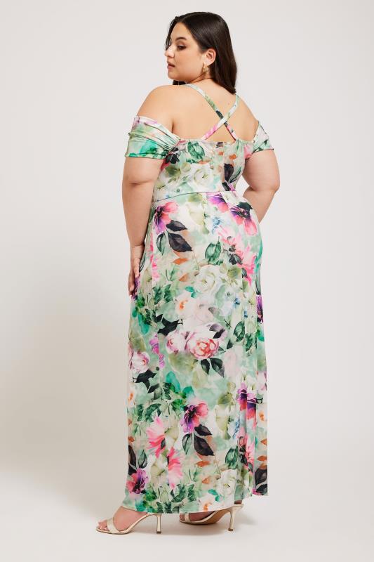 YOURS LONDON Curve Green Floral Print Cold Shoulder Dress | Yours Clothing 3