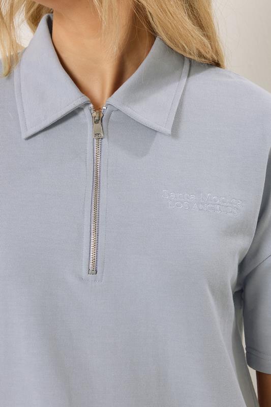 LTS Tall Women's Set Blue Quarter Zip Short Sleeve Cotton Sweatshirt & Shorts | Long Tall Sally 4
