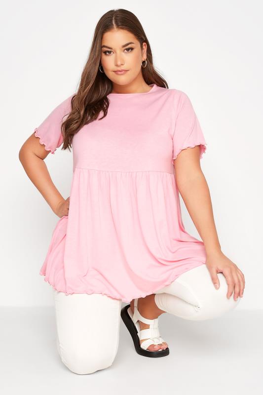 LIMITED COLLECTION Curve Pink Lettuce Edge Peplum Top_A.jpg