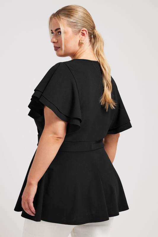 YOURS LONDON Plus Size Black Buckle Detail Peplum Top | Yours Clothing 3