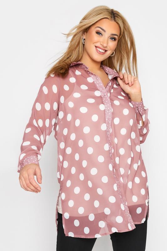 Plus Size  YOURS LONDON Curve Pink Polka Dot Boyfriend Shirt