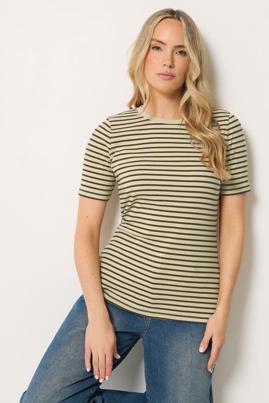  LTS Tall T-shirt en coton côtelé à rayures marron chocolat