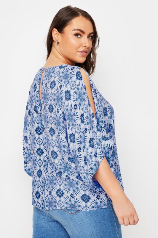 YOURS Plus Size Blue Abstract Print Cold Shoulder Blouse | Yours Clothing 3