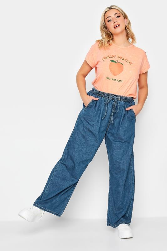 YOURS Plus Size Mid Blue Pull On Wide Leg Jeans | Yours Clothing 2